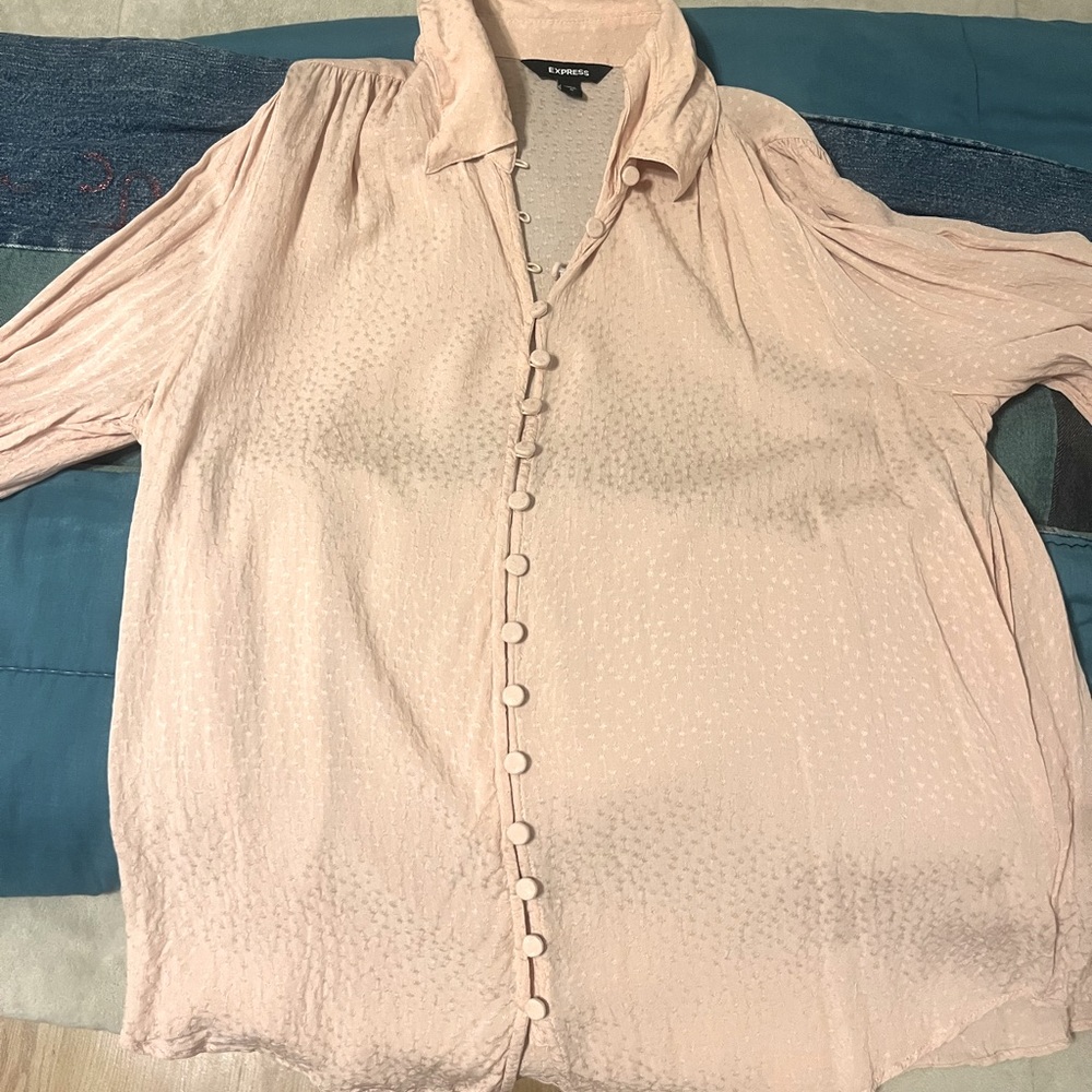 Express sheer light pink collared shirt